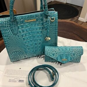 Brahmin SET -Small Caroline- Mermaid Green Crocodile Shoulder Bag w/wallet